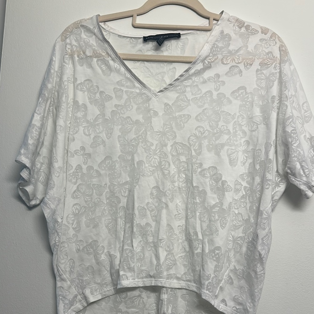 White Butterfly Print Top